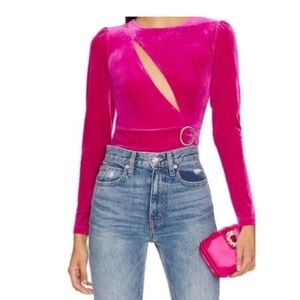 Superdown Revolve S Charlotte Cut Out Bodysuit Hot Pink Velvet Valentines